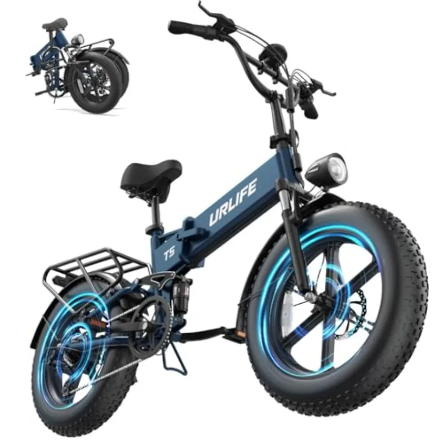 

Folding Electric Bike for Adults 48V 13AH 20 x 4 Fat Tire Full Suspension Quad-Link Shock Absorption LED Display 7-Speed 60-80