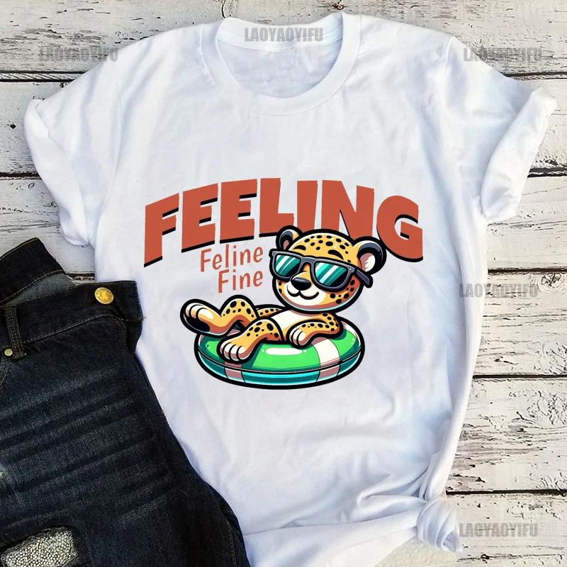 

Feeling Feline Fine funny Printing Shirt Summer Casual Men's T-Shirt Street Fashion Short Sleeve Clothing Streetwear Cotton