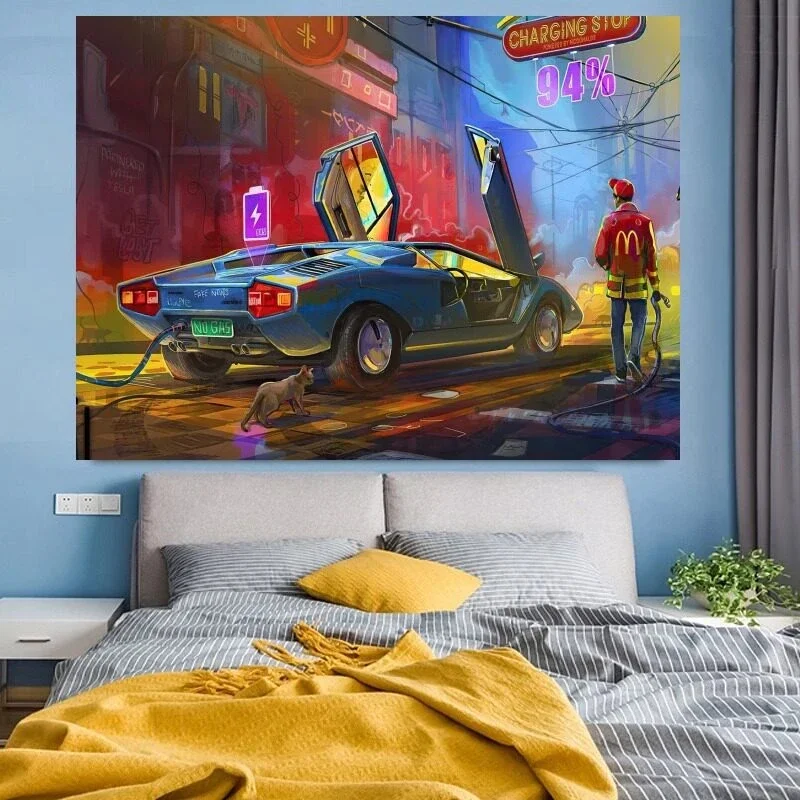 VIKAMA Cyberpunk Sports Car Tapestry Wall Hanging, 6 Designs, Wall Decor for Bedroom Living Room Dorm