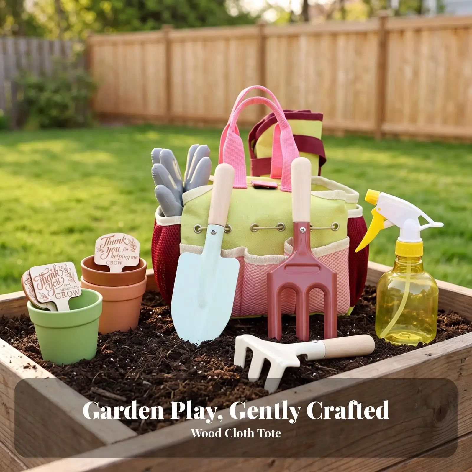 Children's Garden Tool Kit with Carry Tote Portable for Toddlers