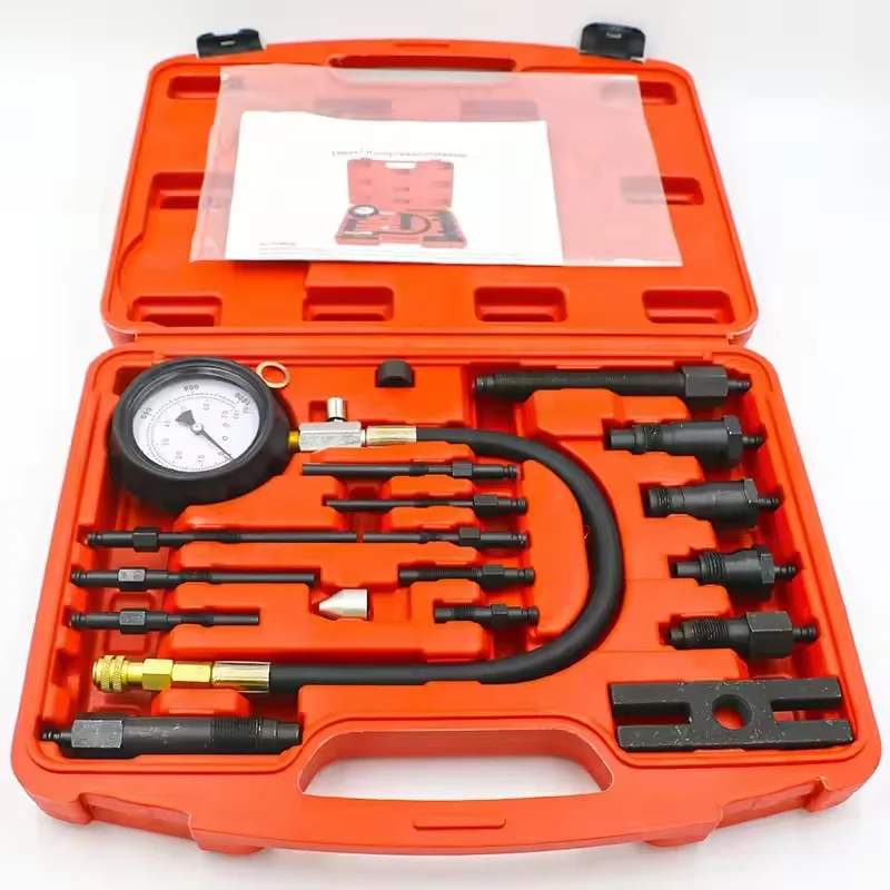 Gauge Test Kit Diesel Engine Cylinder Compression Tester 0-1000PSI Pressure Detector Vehicle Tools Professional Automotive Tool