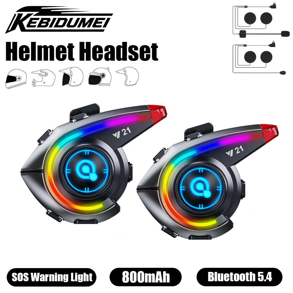 

KEBIDUMEI Y21 Helmets Headset Bluetooth Earphone Music Player with FM Radio SOS Warning Light Headphone Motorcycle Accessories