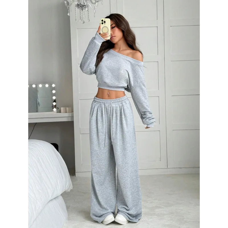 

Off-Shoulder Knit Set Women's Fashion Spring Collection Single-Breasted Knitted Ensemble No Brand Registered Trademark
