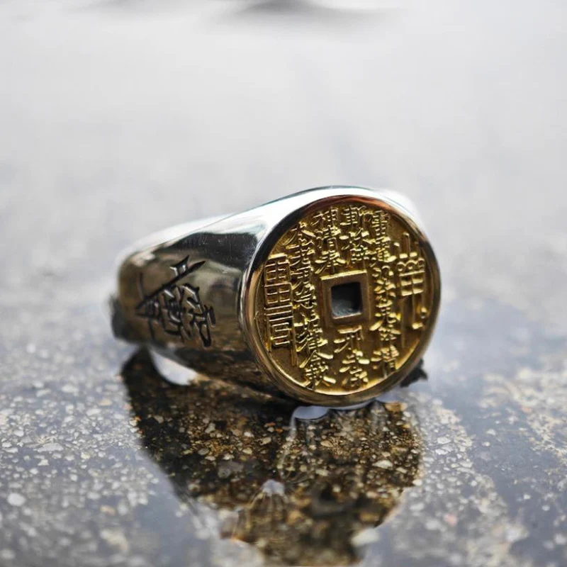 Retro Thai Silver Mountain Ghost Money-Saving Decree Ring Personality Trendy Open Size Ring Unisex KOFSAC