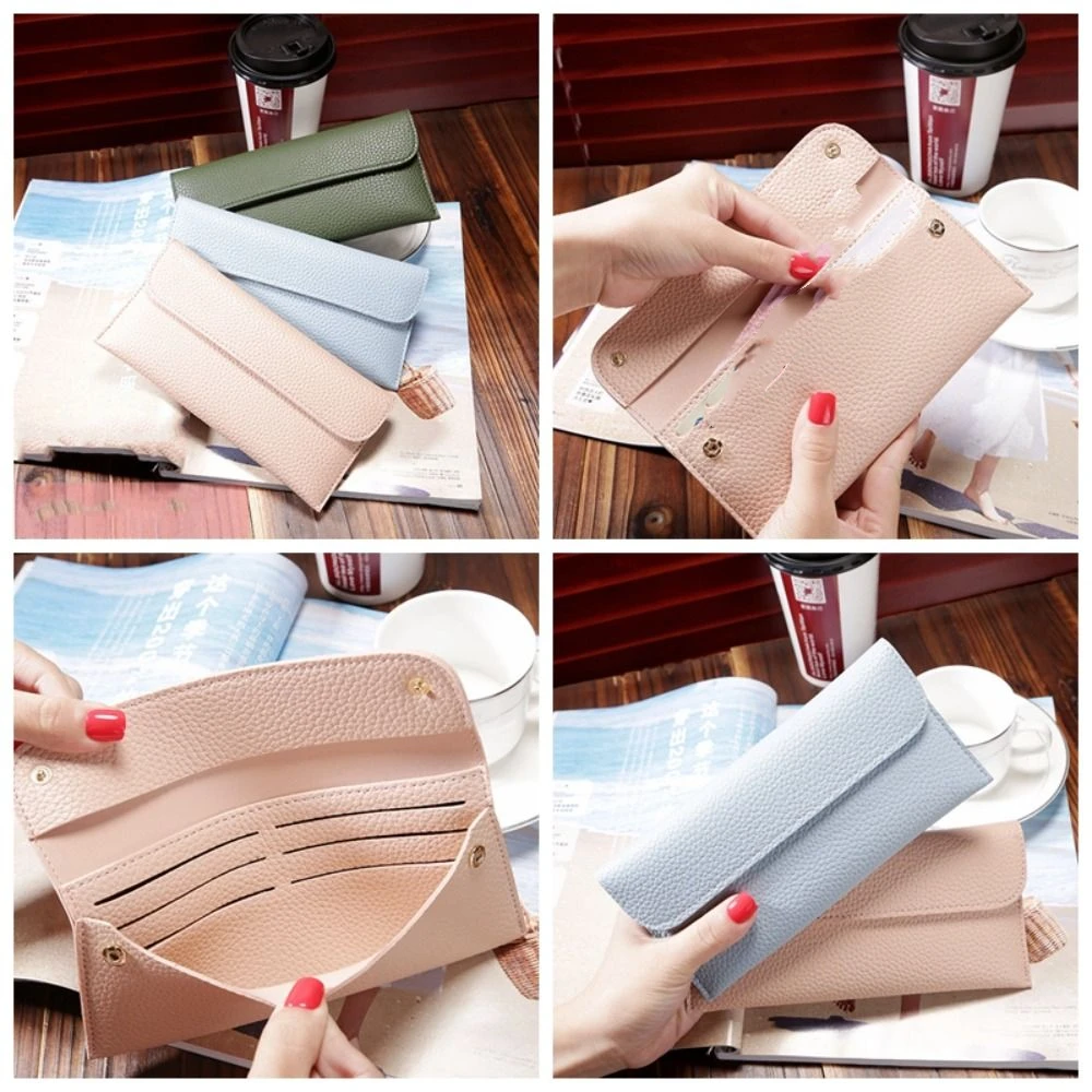 

PU Leather Lichee Pattern Wallets Portable Korean Style Women Long Clutch Bag Coin Purse Multifunctional Change Bag Women