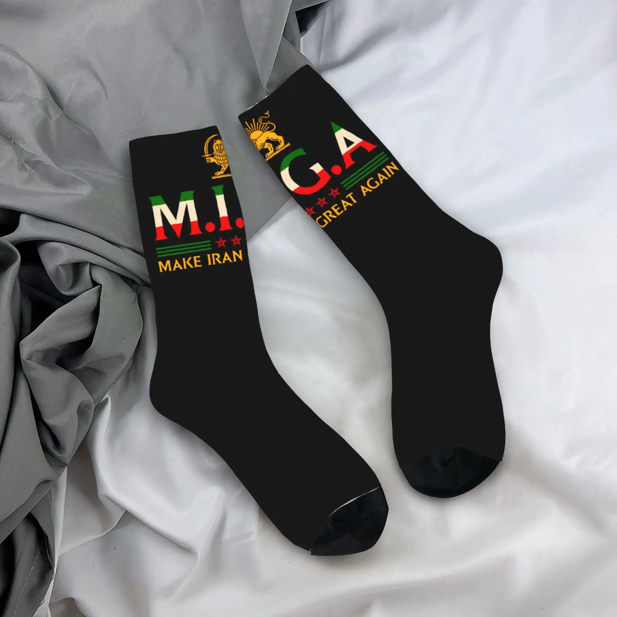 

Men's Women's Iranian Make Iran Great Again Emblem Of Iran MIGA Socks Warm Fashion Socks Harajuku Merch Middle Tube Socks