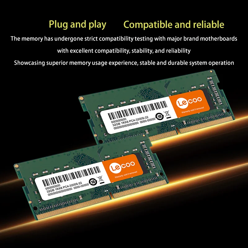 LECOO LENOVO SODIMM DDR4 2666/3200Mhz 8GB/16GB/32GB de memória para laptop RAM Memória de laptop de alto desempenho