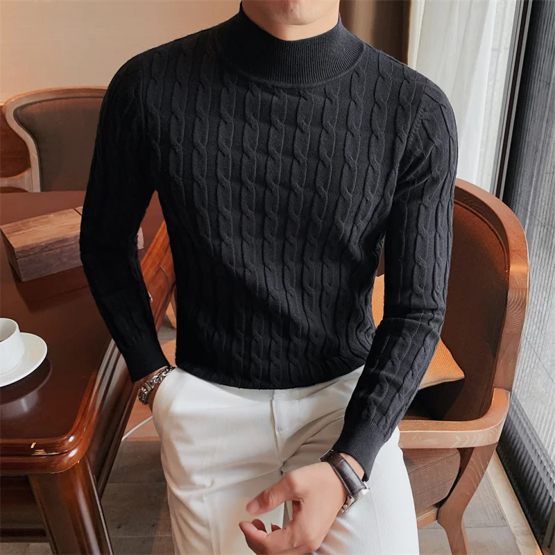 Autumn Winter Turtleneck Fashion Simple Slim Sweater Men Clothing High Collar Casual Pullovers Knit Shirt Plus size S-3XL