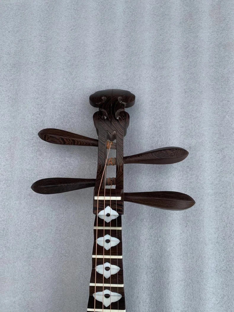 Wenge Wood Pipa with Phoenix Tail Carved Head, Traditional Chinese 4 String Lute Stringed Musical Instrument