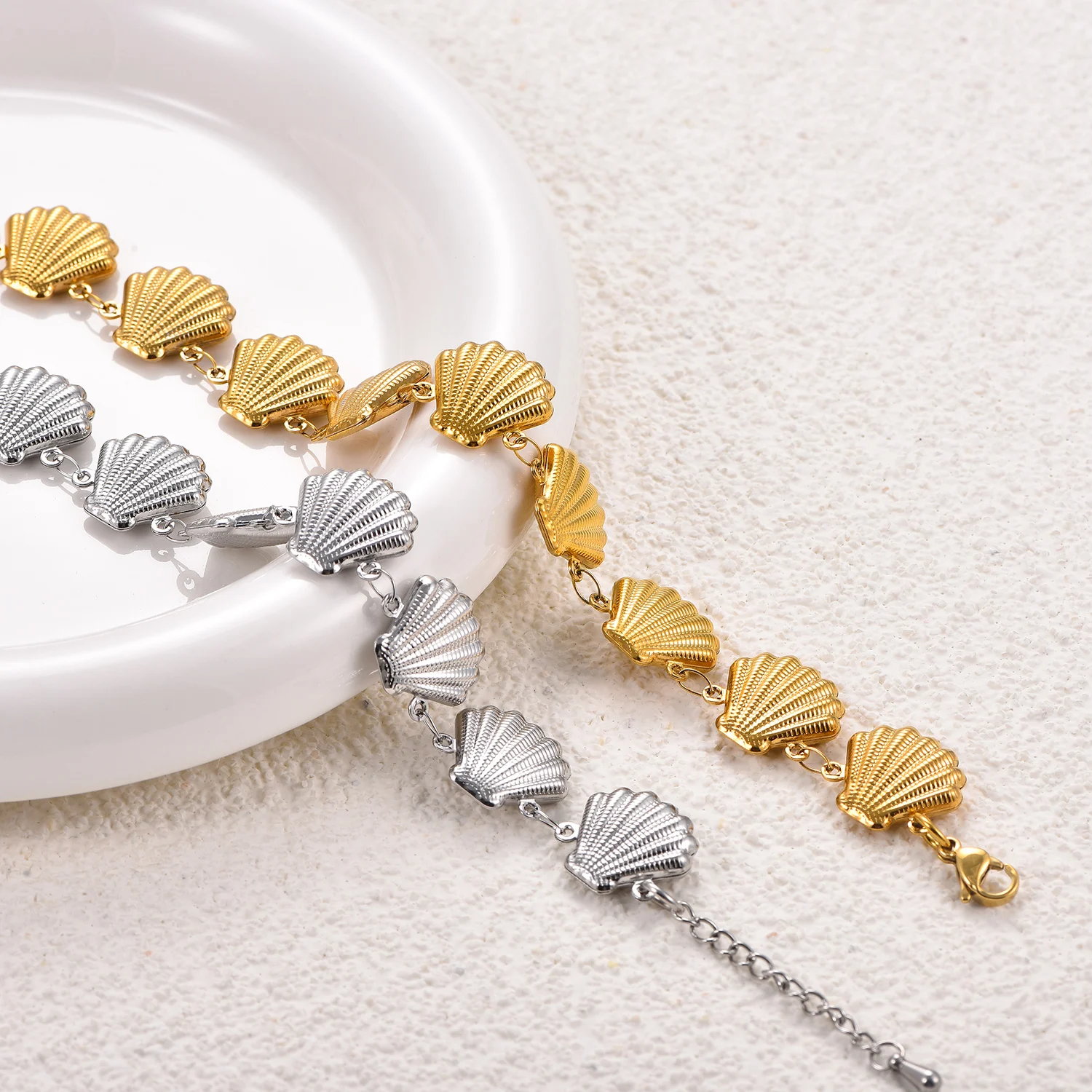 Sommer-Muschelkette Edelstahl-Muschelarmbänder Geflochtenes Rokoko-Design Fußkettchen Hochwertiger Handgefertigter Anlaufschmuck, der nicht anläuft – Detail 6