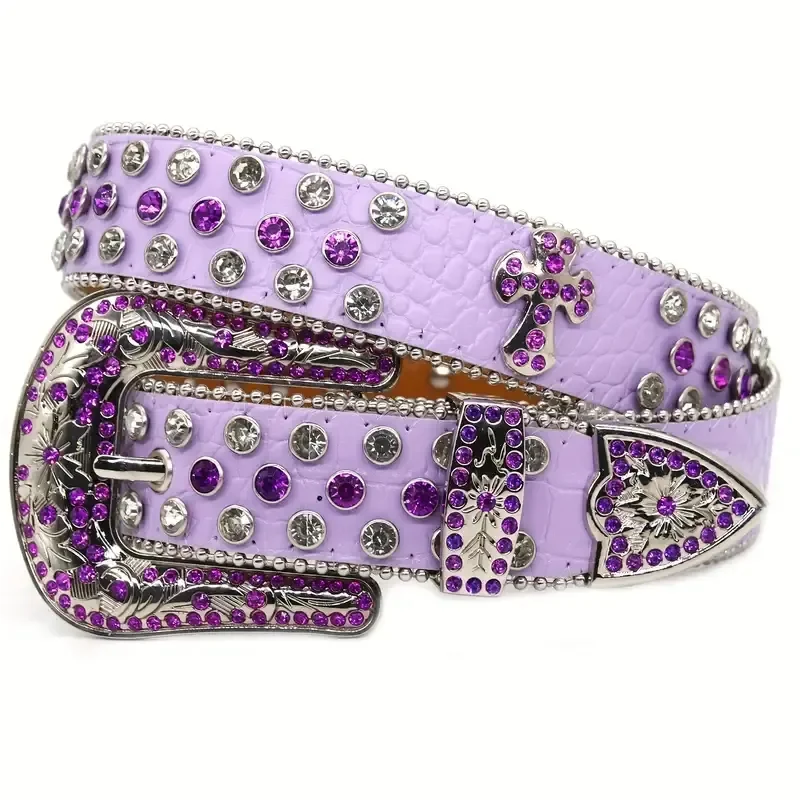 Luxury Designer Punk Men Women BB Western Y2K Rhinestone Belts Cross Studded Sparkly Belt Y2K PU Leather Belt