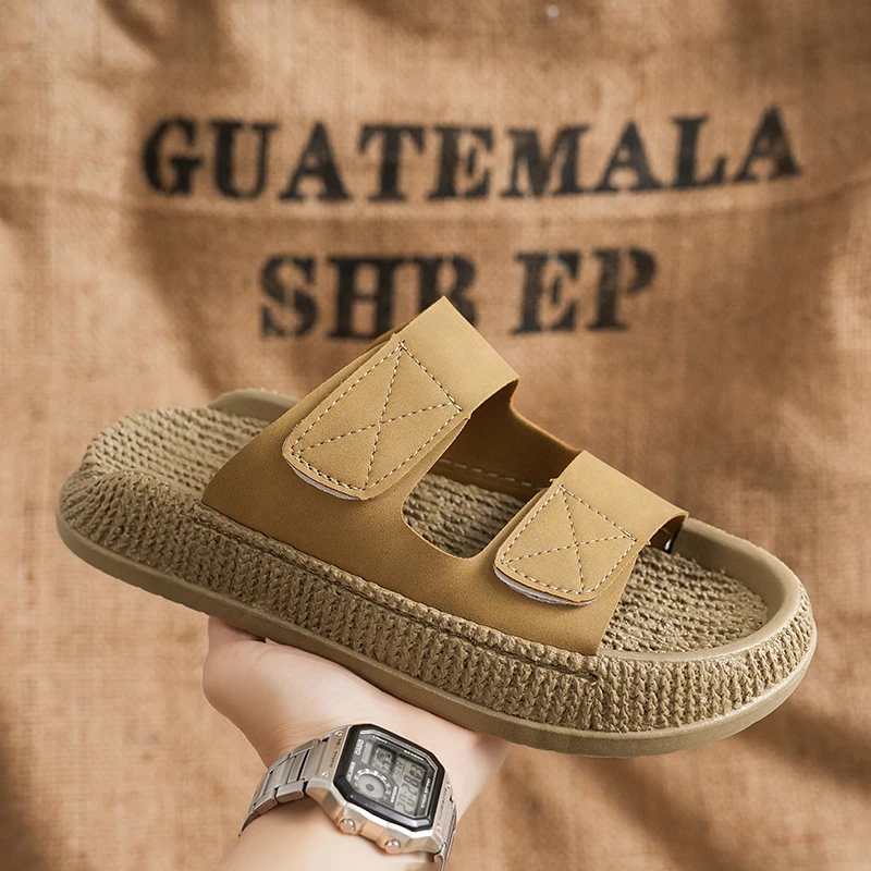 Men's One Strap Slip on Casual Slippers Summer New Breathable lightweight Anti-Slip Comfort Beach Shoes Outdoor Walking Slippers