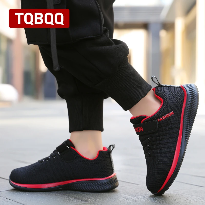 Kids Fashion Fabric Breathable Running Shoes Shock Absorption Wear Resistance Children\'s Outdoor School Flat Casual Sneaker