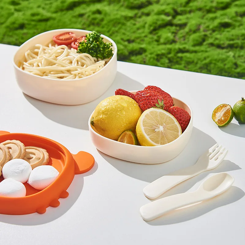 Baby Complementary Food Bowl Silicone Children's Outdoor Plate Knife Fork Set Portable Dinnerware Anti Drop Takeaway Lunch Box