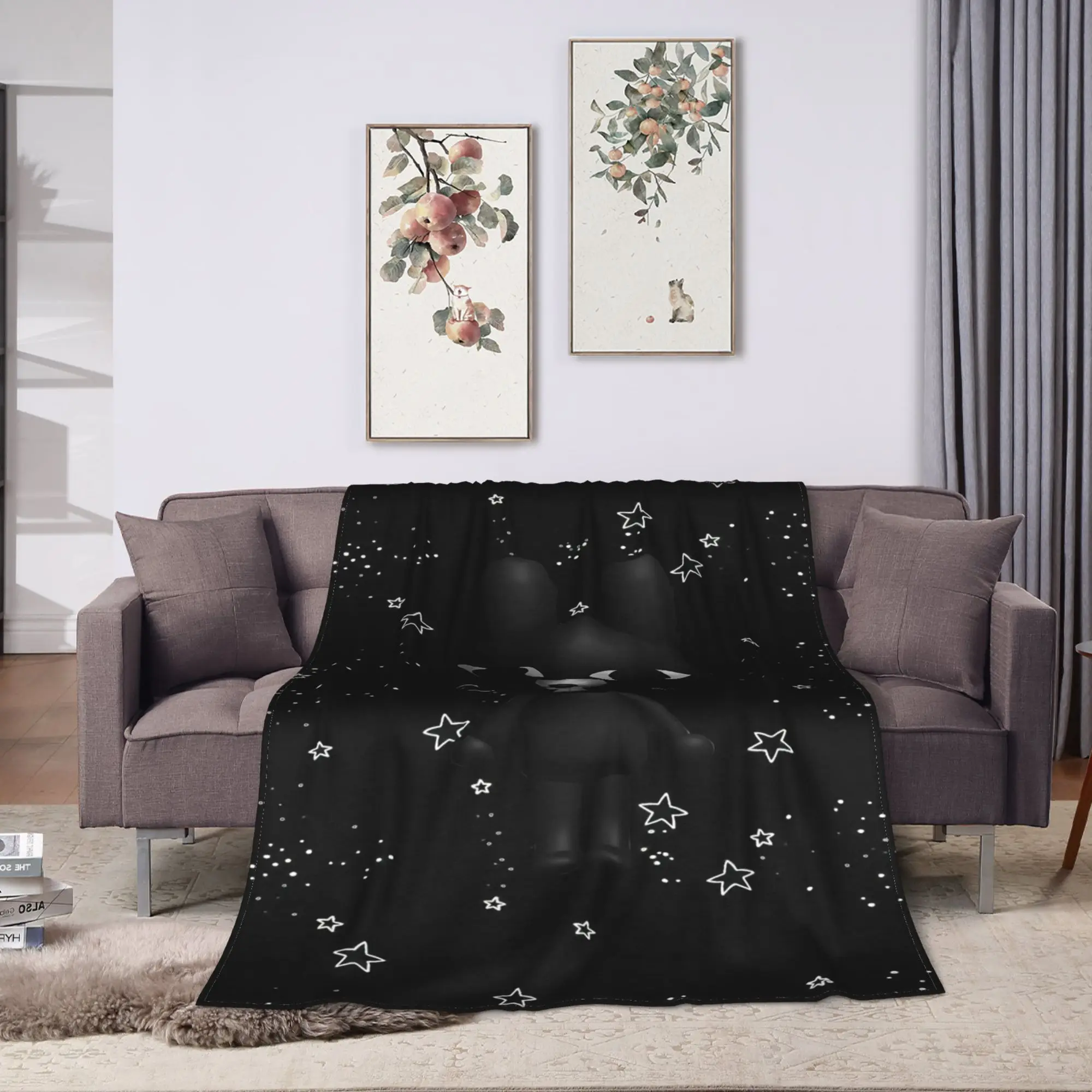 Animal Hospital Black Rabbit Starry Anime Soft Blankets Plush Throw Blanket Aesthetic Couch Bed Flannel Bedspread Sofa Bed Cover
