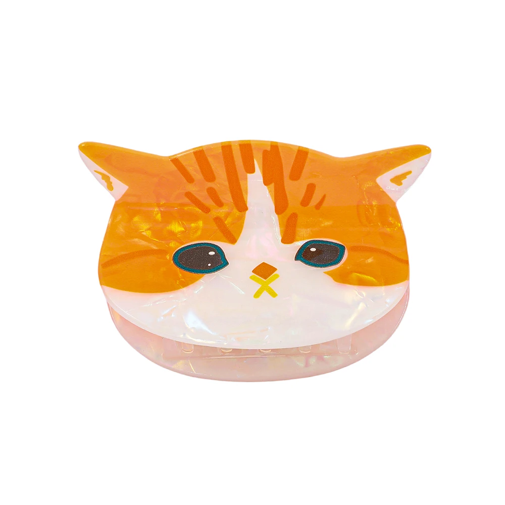 Kawaii Cartoon Cat Head Hair Grips Shimmer Shell Texture Hair Claw Sweet Back Hair Holder For Girls Daily Decor