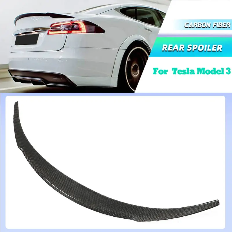 Full Carbon Fiber Car Rear Trunk Spoiler Wings for Tesla Model 3 2017-2023 Racing Rear Spoiler Boot Wing Lip Body Kit