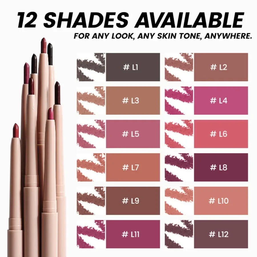 Private Label 12colors Smooth Lip Liner Waterproof Long Lasting Vegan Cruelty-free Non Stick Cup Easy To Colored Lipliner Makeup