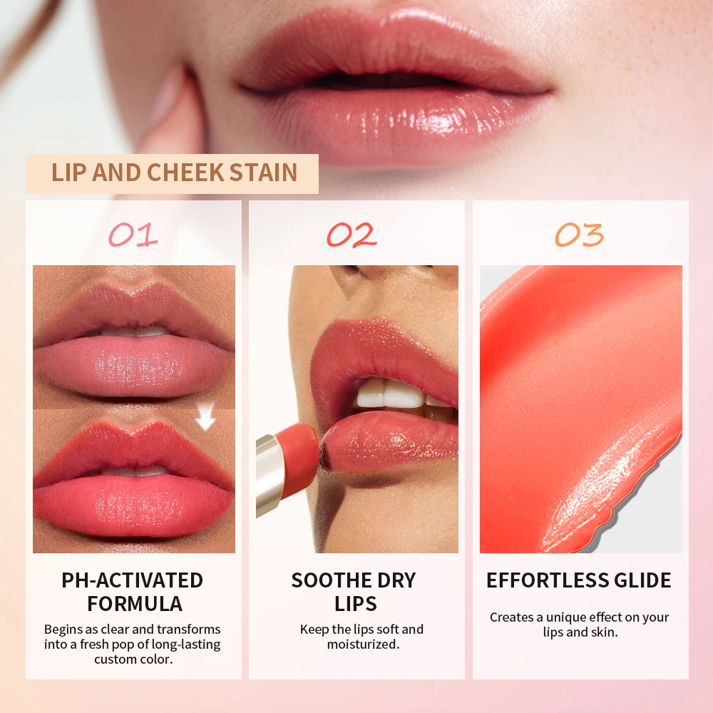 

Lip And Cheek Stain pH Activated Formula Lightweight Effortless Glide Long Lasting Natural Color Change Lips Care