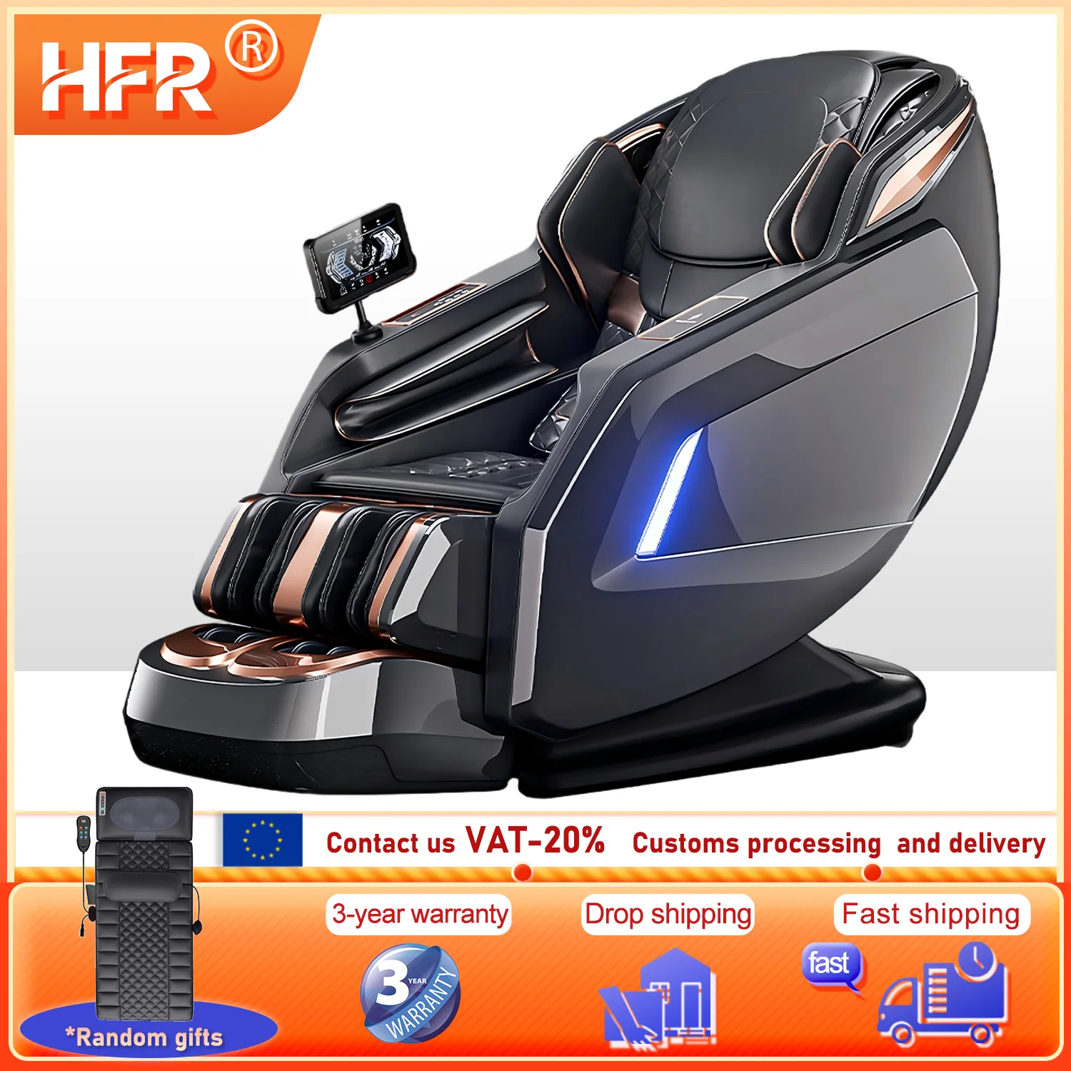 

3 Year Warranty Luxury 4D Massage Chair with SL Track Thai Stretch Zero Gravity & AI Voice Shiatsu Full Body Airbag Massage
