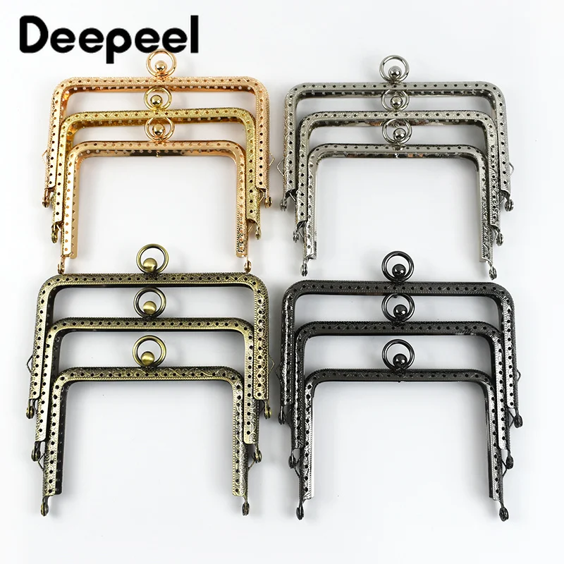 2/5Pcs 11/12/13cm Embossed Metal Purse Frame Kiss Clasp Square Sew-in Bag Frames for DIY Crochet Handbag Making Accessories