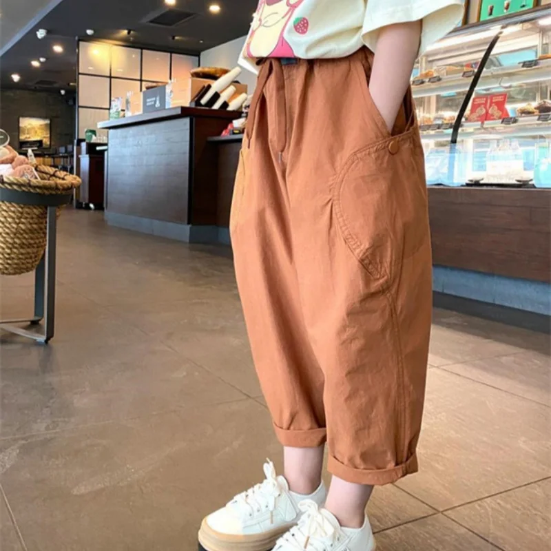 Girls Casual Pants Long Trousers Cotton 2024 Brown Spring Autumn Teenagers Baby's Kids Pants High QualityTeenagers Children's Cl