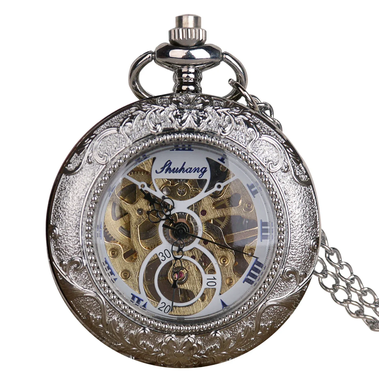 Vintage relógio de bolso mecânico para homens e senhoras, Roma Amber Dial Pendant, Chain Gift