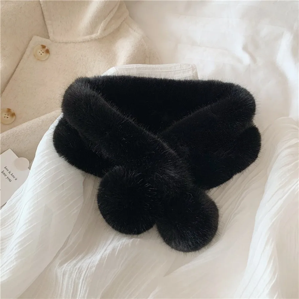 

Fashion Fluffy Pompom Women Winter Scarf Plush Windproof Cross Neck Scarf Thick Warm Soft Shawl Scarves