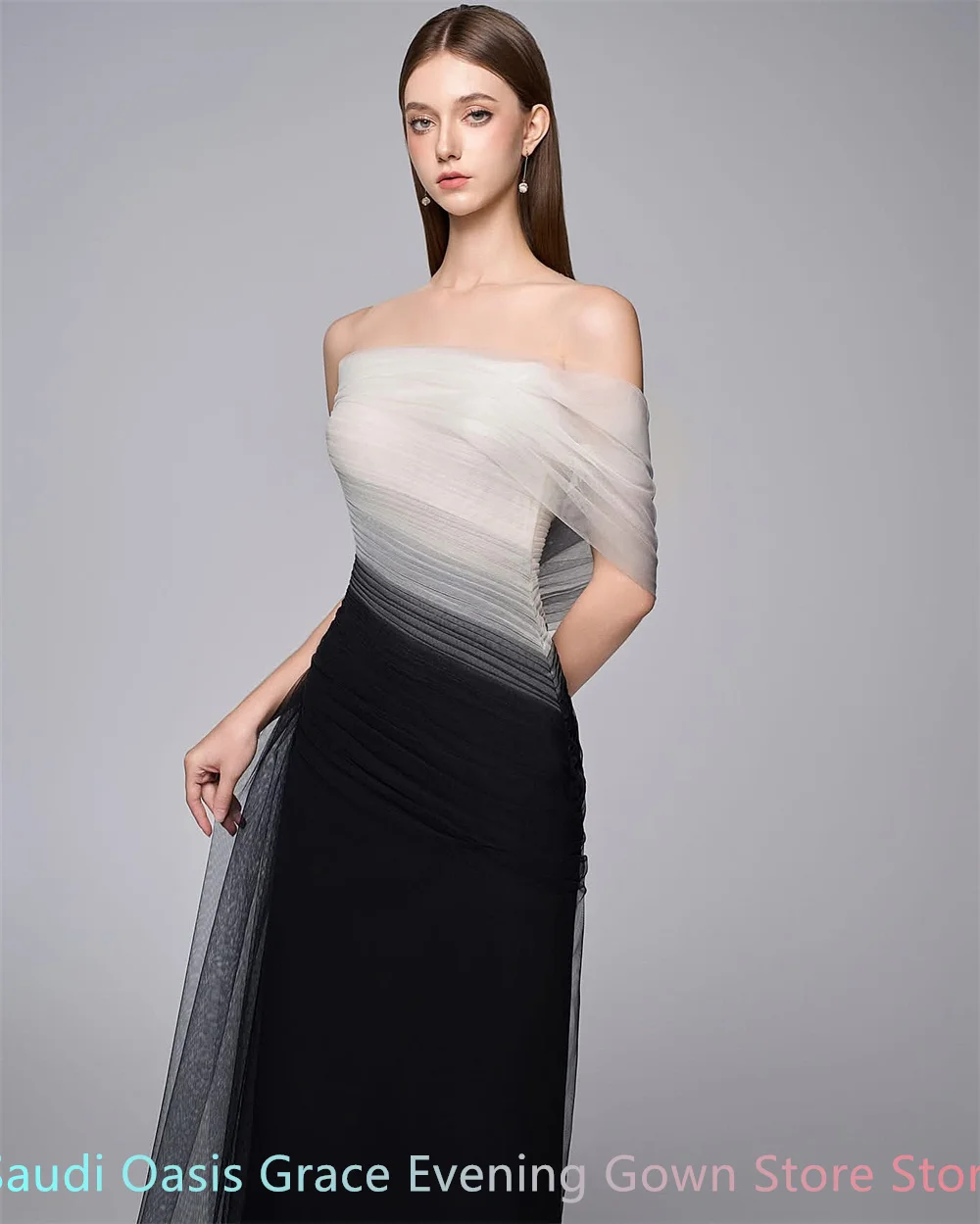 Maßgeschneidertes elegantes Heimkehrkleid aus weißem Tüll, zart, trägerlos, schulterfrei, Kontrastfarbe, Reißverschluss hinten, Vestido De Festa