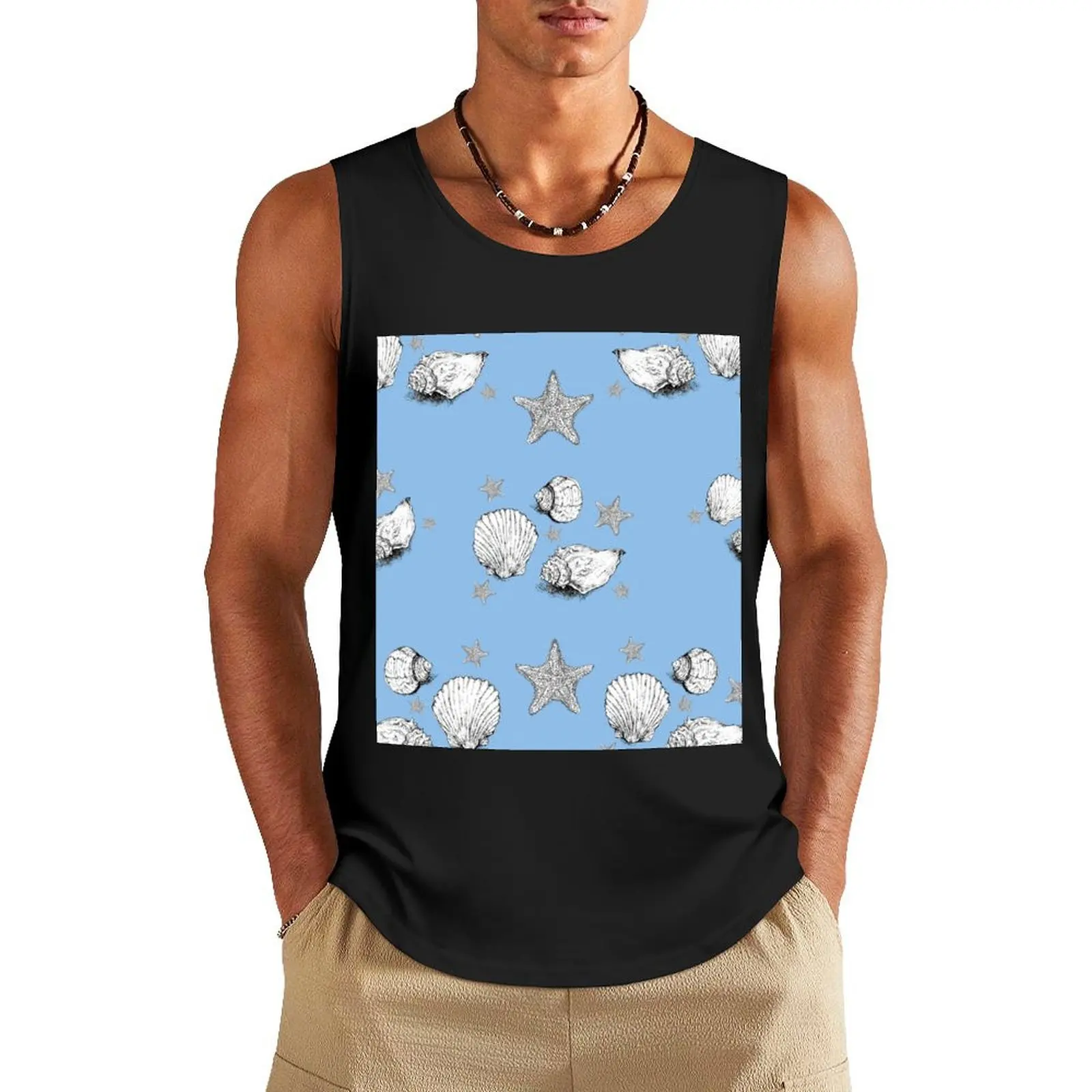 Blue Shells and Starfish Tank Top quick-drying t-shirt sleeveless Men's t-shirts Men gym sportswear Men's sleeveless t-shirt