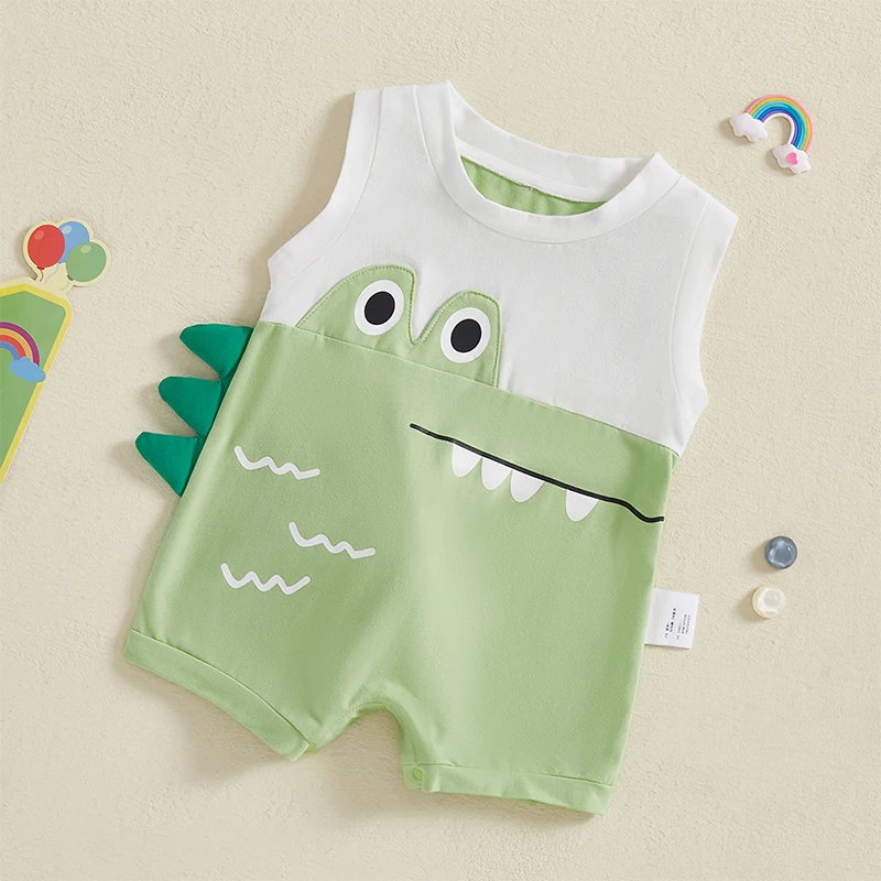 Baby Dinosaur Tank Romper Cute Sleeveless Bodysuit with Tail Casual Summer Clothes