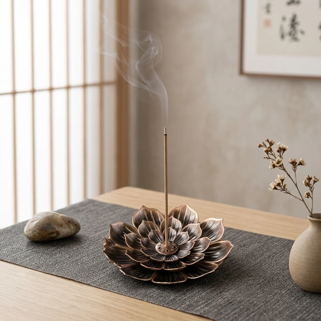 Antique Brass Lotus Incense Holder Multi-function For Stick Coil Tower Incense Home Meditation Yoga Stable Base Clean Burning