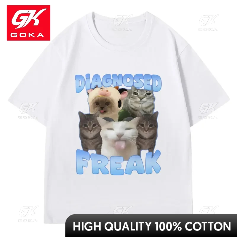 Diagnosed Freak Funny Watermelon Cat Meme T-shirt  Women Oversized Streetwear T Shirt Fashion Oversized Cotton T Shirts Male