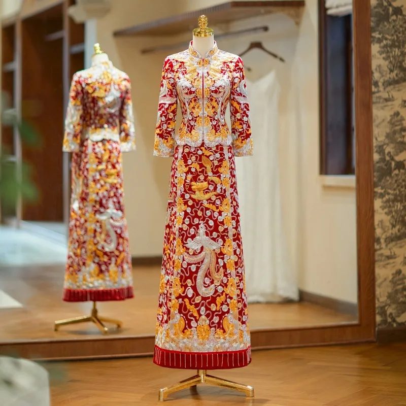 

Yourqipao Chinese Xiuhe Wedding Dress 2025 Dragon and Phoenix Gown Traditional Ancient Women Wedding Dress Tang Suit