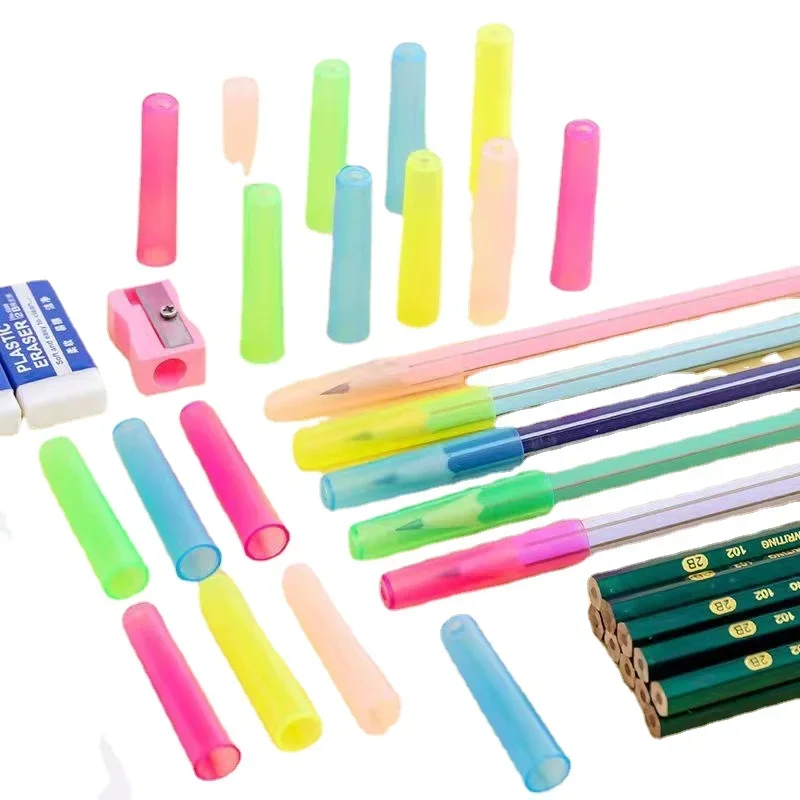 1pc Pencil Protective Cover Protective Cap Mixed Color Plastic Pen Cap Color Pencil Extender Pen Tip Protective Cover