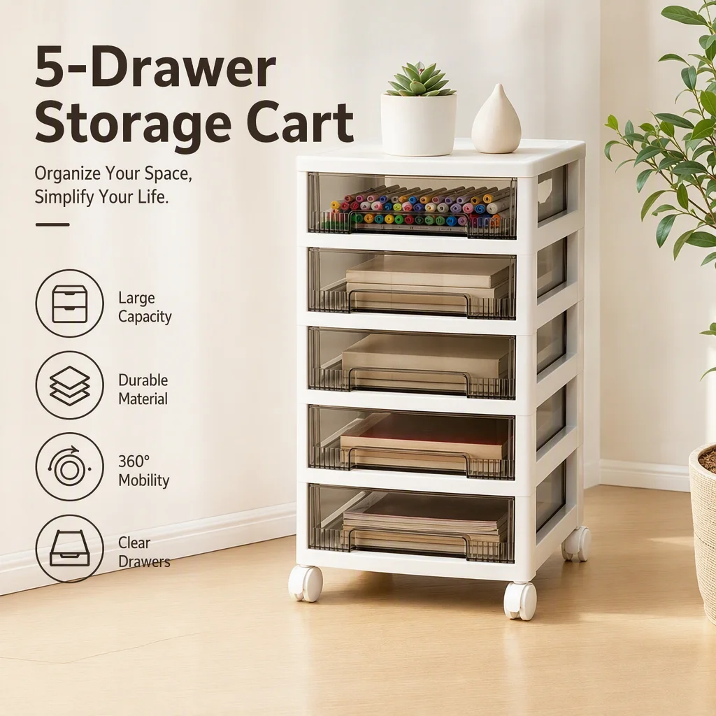 Rolling Plastic Under-Desk Drawer Organizer for Files, Invoices, Tapes, Snacks, Toys, and Sewing Supplies