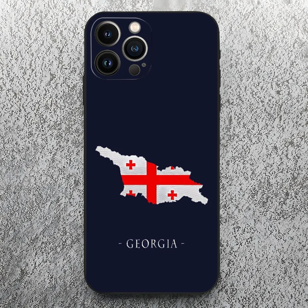 Georgia Flag Phone Case for Iphone 15 14 13 12 11 Pro Max Xr X Xs Mini 8 Plus SE 2022 Black Soft Silicone Cover