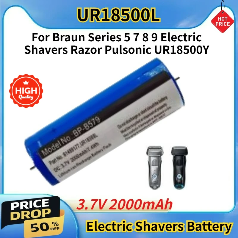 High Quality 5Pcs Battery UR18500L 3.7V 2000mAh For Braun Series 9 8 7 5 Electric Shavers Razor Pulsonic UR18500Y Brand New