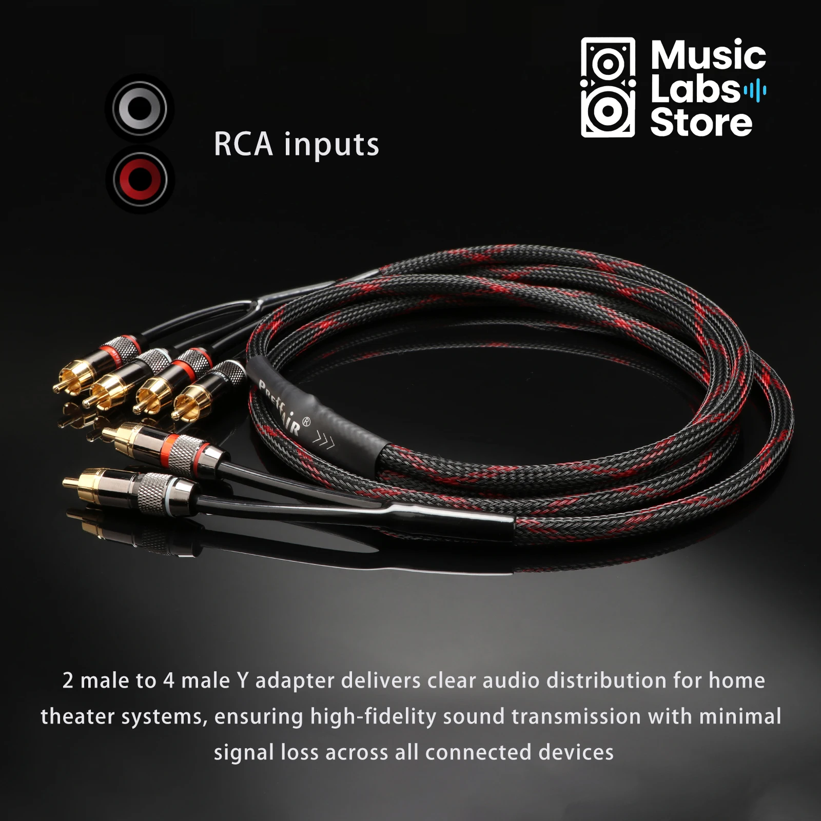 1PCS 2RCA to 4RCA 6RCA Splitter Stereo Audio Cable RCA 2 Male to 4/6 Male Y Adapter Connector Extension Cord 1 Input 2 Output