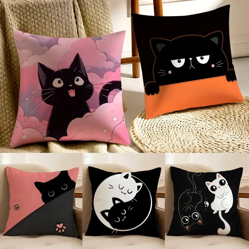 Cartoon Cat Surprise Accompanying Print Cushion Cover Pillowcase Anti-dustmite living Room Sofa Decor Cushion Room