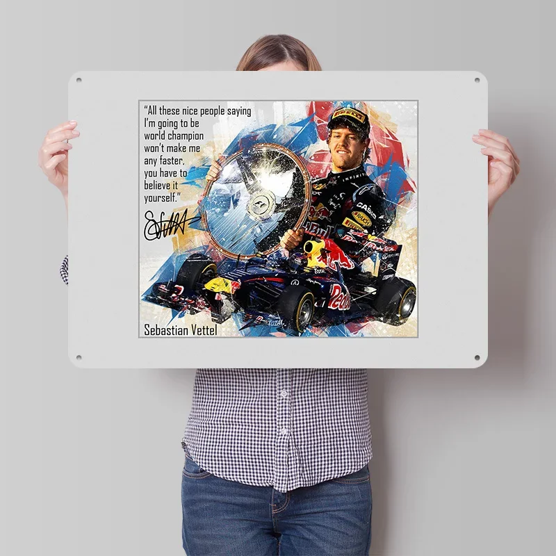 Sebastian Vettel 3D Texture Printed Poster Custom Vintage Metal Tin Plate Sign for Wall Art Luxury Decoration Home Decor Room