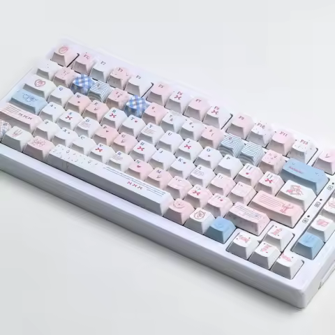 MAIMOOO Rococo Keycaps Cherry Pbt For Aula Diy Keyboard Keycap White And Blue Cute Custom Kawaii Keycaps.