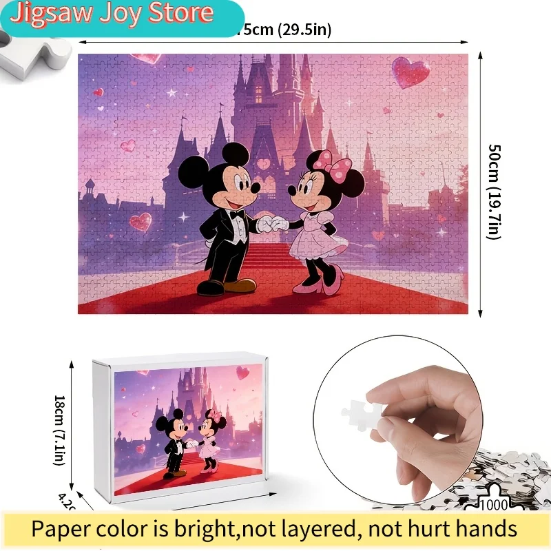2D platte puzzel, 1000 stukjes Disney Kasteel Mickey & Minnie Date Night |   Romantisch Valentijnscadeau, ontspanning voor volwassenen, uitdagend Pu