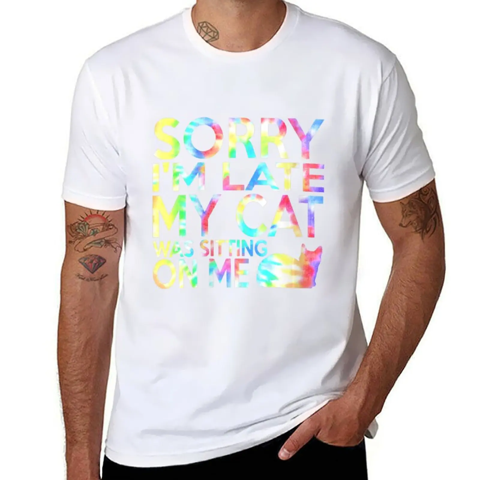 

Womens Tie Dye Sorry I'm Late My Cat Was Sitting On Me Cat Lover V-Neck T-Shirt cotton tshirt 100% T-Shirt