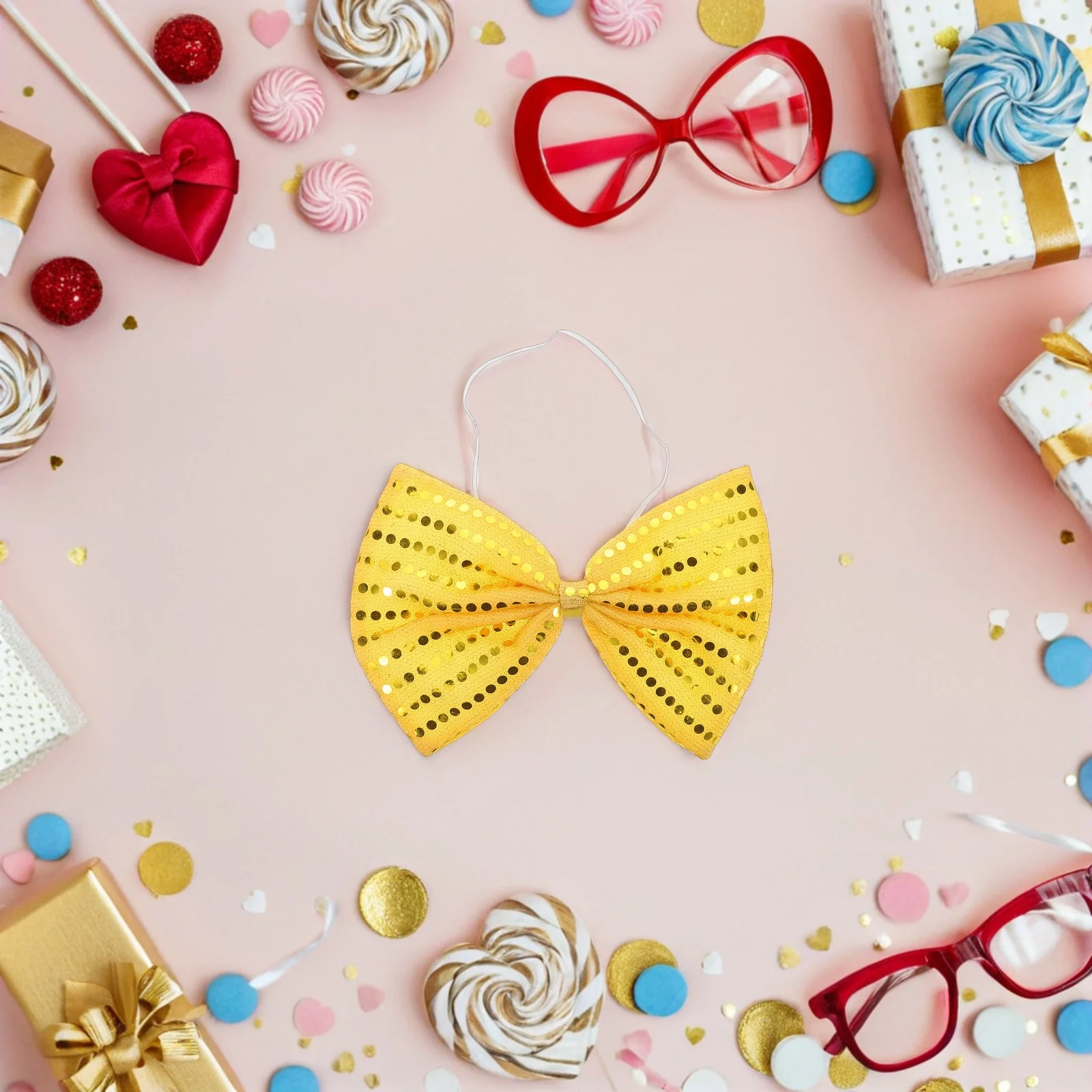 2 قطعة ربطات القوس فيونكة من الترتر اللامع المتضخم برقبة لامعة للرجال والنساء حفلة تنكرية كرنفال ديكور زي إكسسوار احتفالي #4