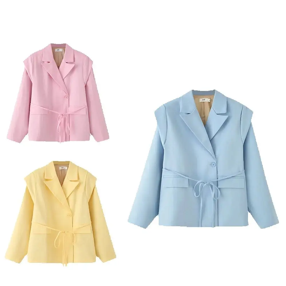 

New women's clothing European and American style fashionable simple lace up long sleeved suit jacket