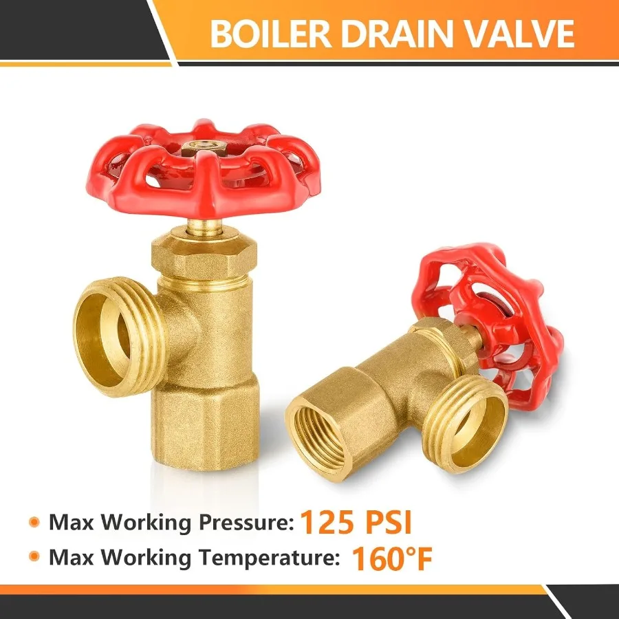 30 عبوة من صمام تصريف الغلاية النحاسي مع 3 مدخل FIP مقاس 4 بوصة و3 منافذ MHT مقاس 4 بوصة مثالية لنظام السباكة والتدفئة السكنية