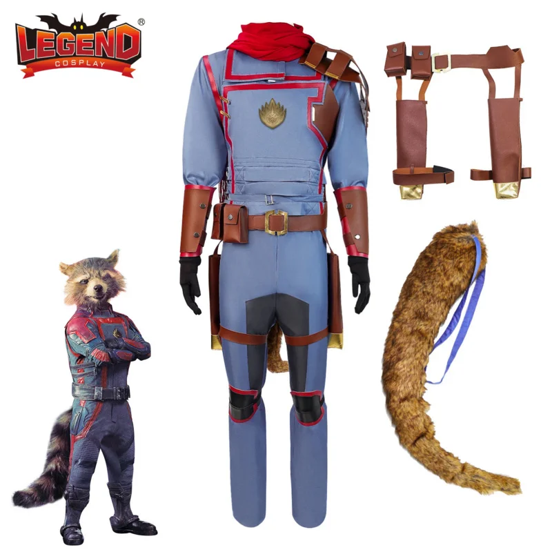 Movie Raccoon cosplay Costume Adult Men Uniform Suit With Tail Rocket Alkane bear Role play Costume Halloween Carnival Clothing