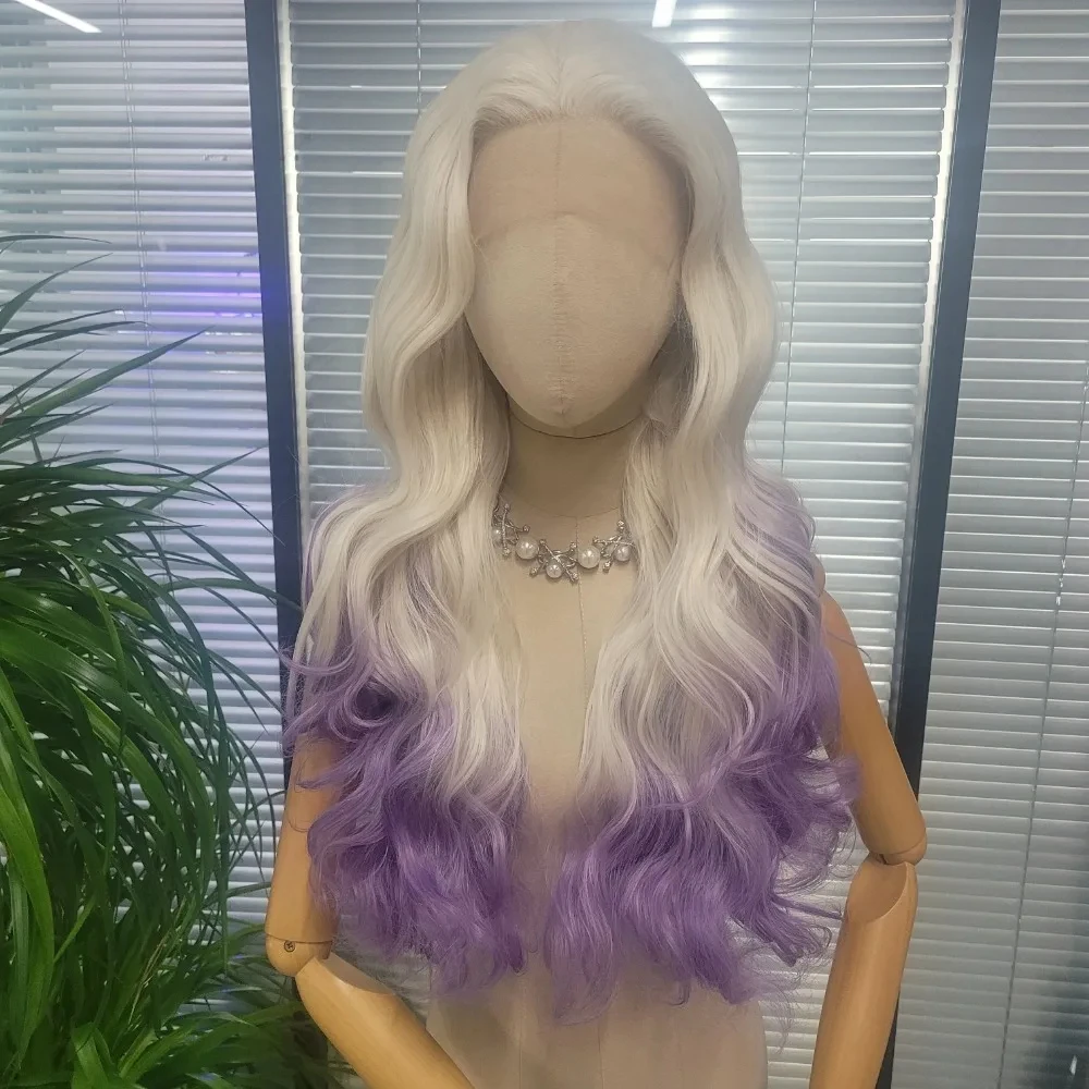 Purple Lace Front Synthetic Transparent  Woman Fashion Personality Cosplay Wigs