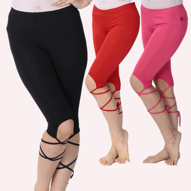 Spandex Stretch Leggings Capri Pants with Criss-Cross Laces Belly Dance Practice Accessories Belly Dance Pants